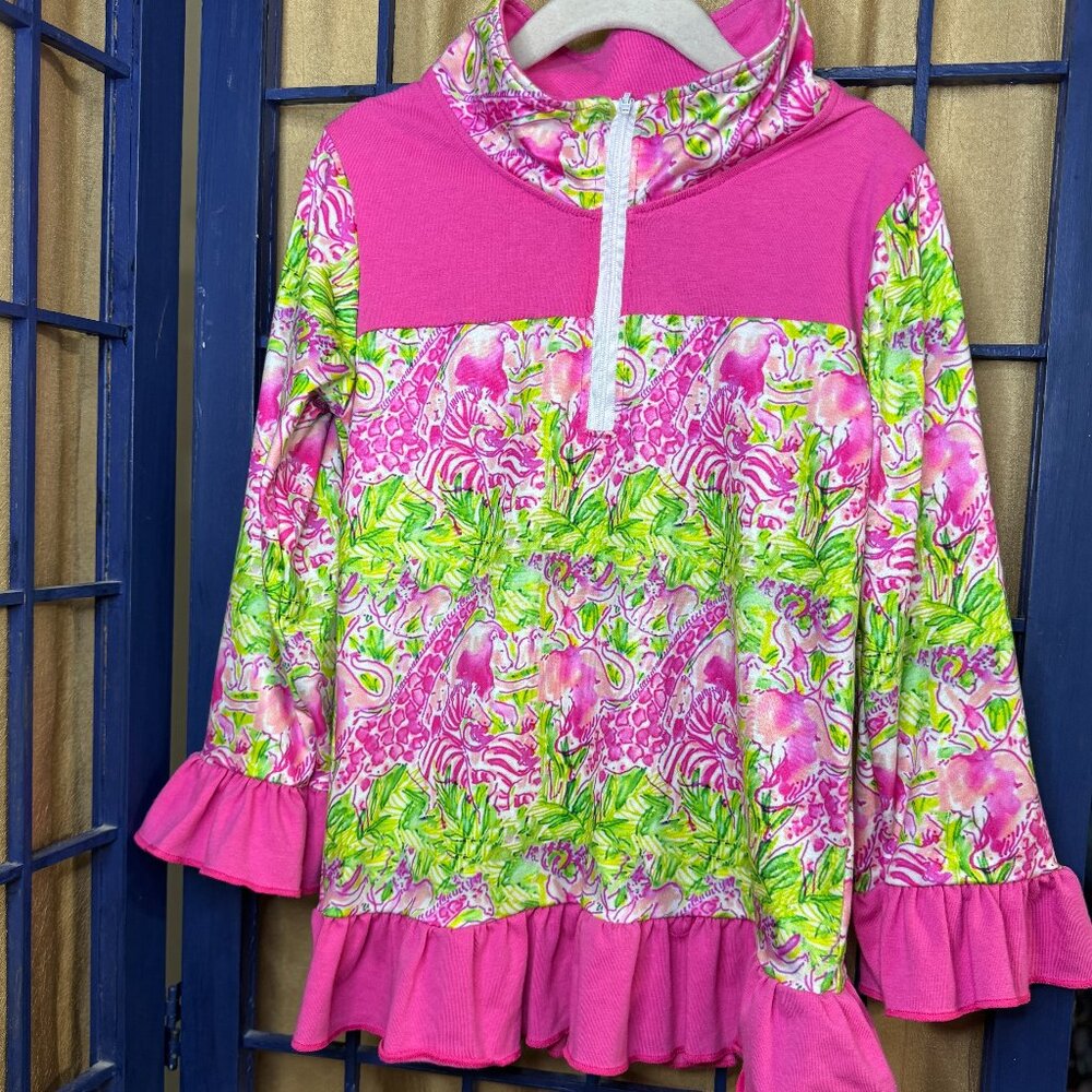 Lydia Reece Pink Floral Tunic Dress Ruffle Hem 3T Pullover - Picture 2 of 4